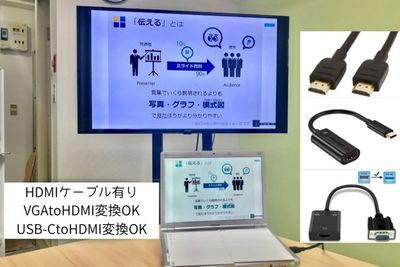 TV(モニター）に接続するケーブル類がありますのでPCをご持参すれば大きな画面で見ることができます。 - 会議室ゴシェール 個室サロン・ネイル・パーソナルカラー診断・研修会などにの設備の写真