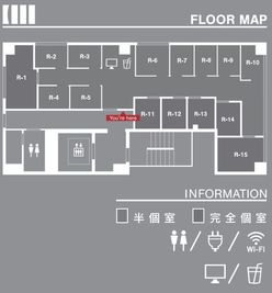 入って左端の角部屋のR-1です。 - 神戸駅前コワーキングスペース Suki_ma（スキマ） １名料金_広い完全個室ブース_神戸駅前スキマ【R-1】 の室内の写真