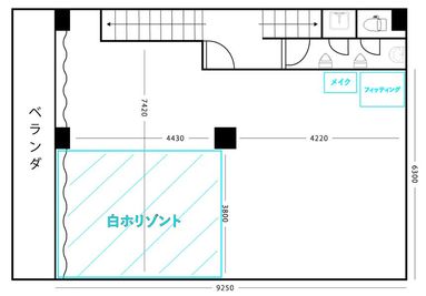 スタジオ図面 - CAMOME STUDIO 自然光の入る90平米の広々したスタジオ。機材の無料貸出しも充実の室内の写真