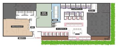 館内案内図 - いいオフィス燕三条 by イチコン 12名会議室 ロールスクリーン付の室内の写真