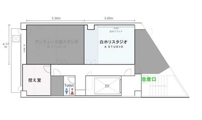 平面図｜控え室は他スタジオのご利用状況により別の控え室になる可能性がございます。 - VINCENT STUDIO （ヴィンセントスタジオ） 白ホリゾントスタジオ（A STUDIO）の室内の写真