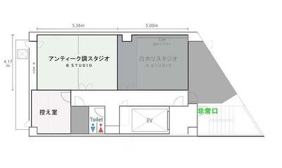 平面図｜控え室は他スタジオのご利用状況により別の控え室になる可能性がございます。 - VINCENT STUDIO （ヴィンセントスタジオ） アンティーク調スタジオ（B STUDIO）の室内の写真