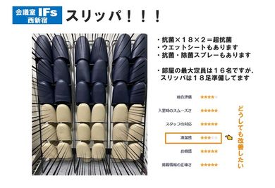 抗菌スリッパを18足（定員16名）準備 - 会議室 IFs 西新宿 会議室IFs西新宿　安くて便利できれいな会議室♪の設備の写真