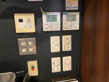 A3と書かれているものがご利用いただけるエアコンのスイッチとなります。
お部屋の電気はつまみがついている4つのスイッチのうち、右上をご利用ください。 - さぼり場の室内の写真