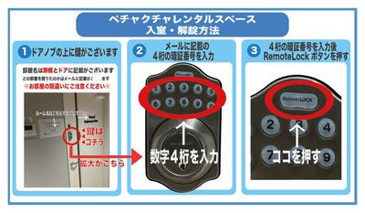 入室・解錠方法 - 赤坂・溜池山王の貸スペース　ペチャクチャ 【港区・赤坂】溜池山王駅徒歩3分！大型セミナールームRoom3の設備の写真