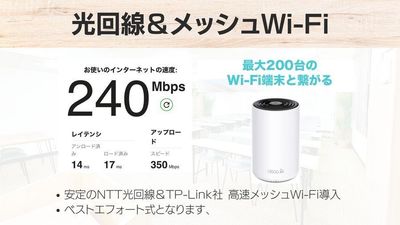 高速240Mbpsの光回線とメッシュWi-Fiを導入し、最大200台の端末接続に対応した快適なネット環境を提供 - フィルスペ会議室 広島本通 フィルスペ会議室 広島本通【30名以下プラン】の設備の写真