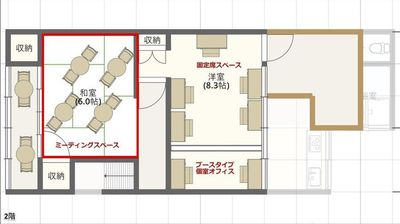 玄関入って右手の階段を上るとすぐに桜装飾部屋がございます。

赤枠内が桜装飾部屋です。 - Co育て×Coワーキング 結 -You- 🌸本物の桜×アートでインドア花見🌸キッズスペース付き古民家の室内の写真